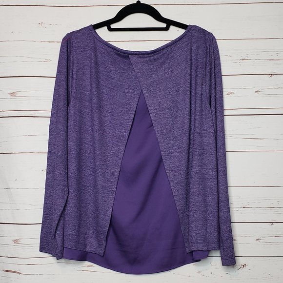 Lands' End Petite Purple Long Sleeve Split Back Top - Picture 7 of 10